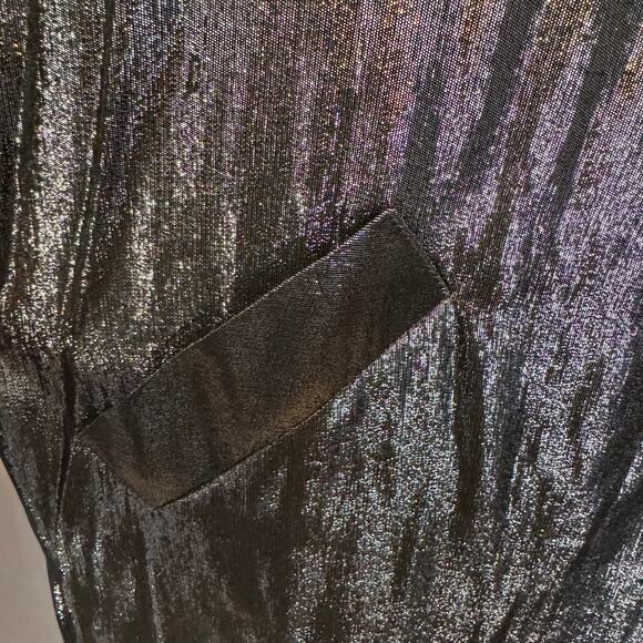 Betsey Johnson Vintage Metallic Silk Babydoll Puff Sleeve Dress Sz 8 Made in USA - Picture 4 of 7